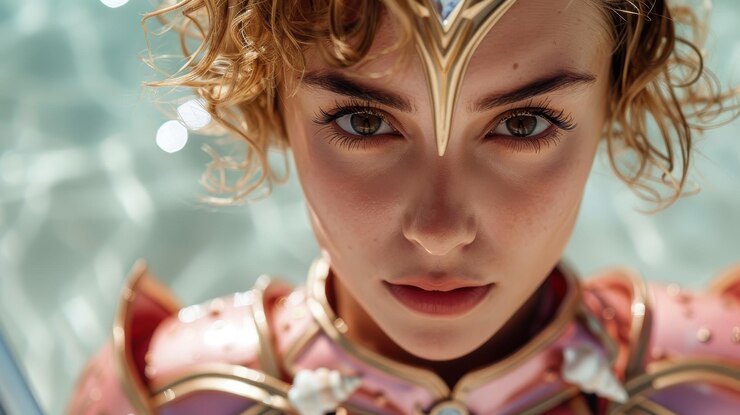 Foto super-herói feminino poderoso com um olhar intenso