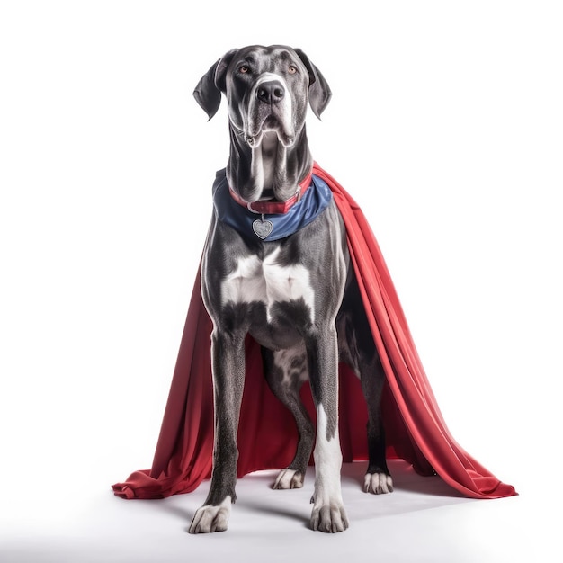 Foto super-herói great dane em um cabo