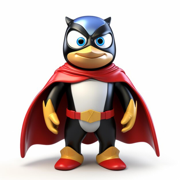 Super-herói pinguim em 3d com capa vermelha