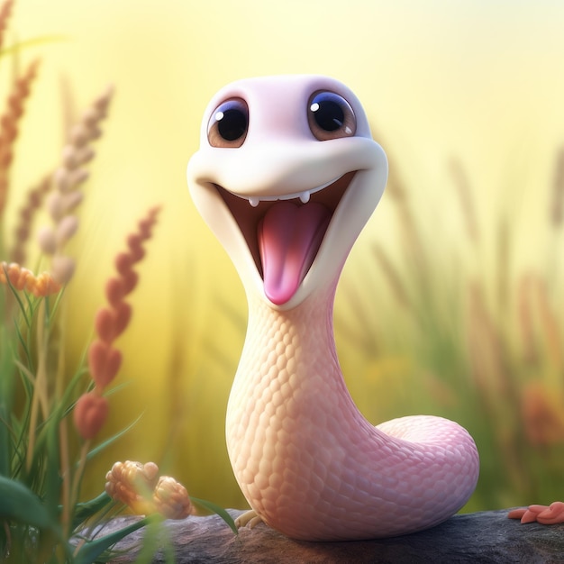 Super linda serpiente de cuento de marmota cantando y sonriendo con maíz en