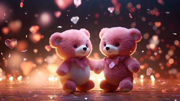 Super lindo oso de peluche pareja enamorada feliz día de San Valentín concepto de fondo imagen generada por IA