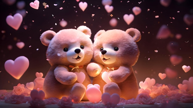 Super lindo oso de peluche pareja enamorada feliz día de San Valentín concepto de fondo imagen generada por IA