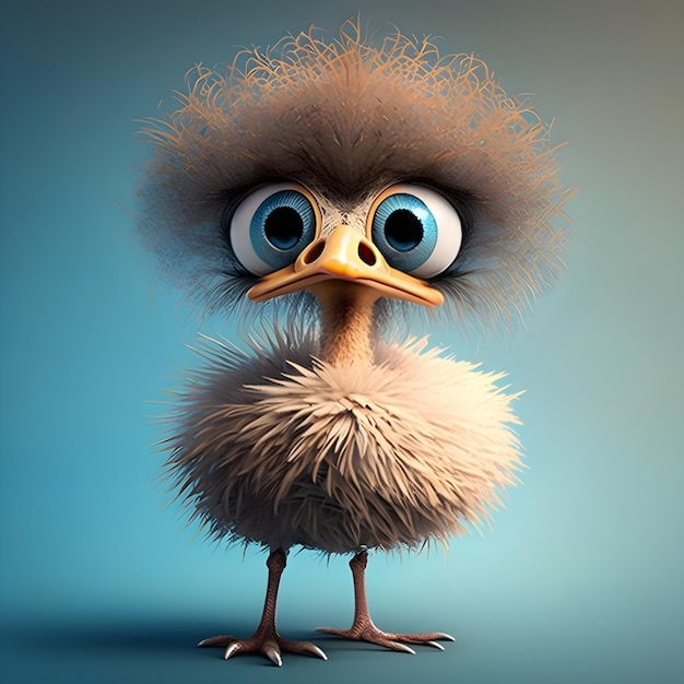 Super lindo pequeño avestruz representado en el estilo de ai generativo de dibujos animados de pixar