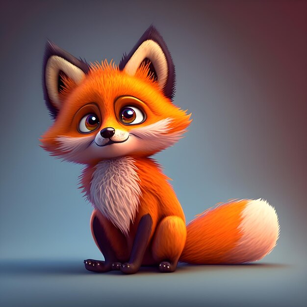 Súper lindo pequeño zorro representado al estilo de pixar cartoon generative ai