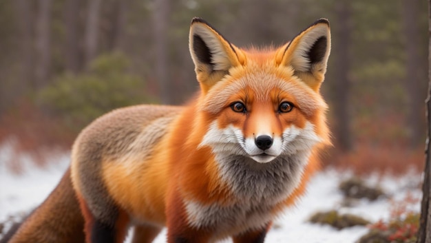 Foto un súper lindo zorro rojo vulpes vulpes sentado en contacto visual directo de atención