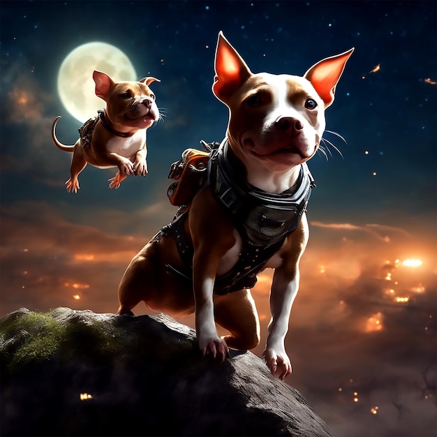 super lindos y adorables dos pitbull lindos montados en la parte posterior de una ardilla voladora muy linda en vuelo