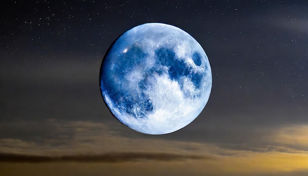 super lua azul em uma noite brilhante contra o fundo de um céu preto profundo