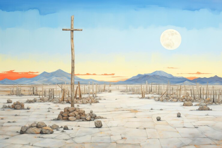 La súper luna iluminando un paisaje desierto