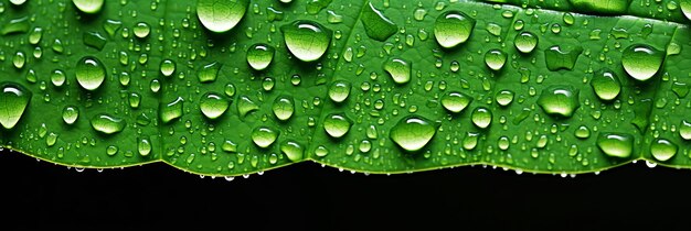 Super macro foto de folha verde vibrante com gotas de chuva brilhantes e luz do sol da manhã