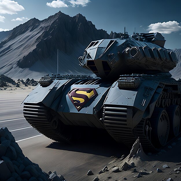 Super Man verwandelt sich in einen fotorealistischen Panzerkrieg