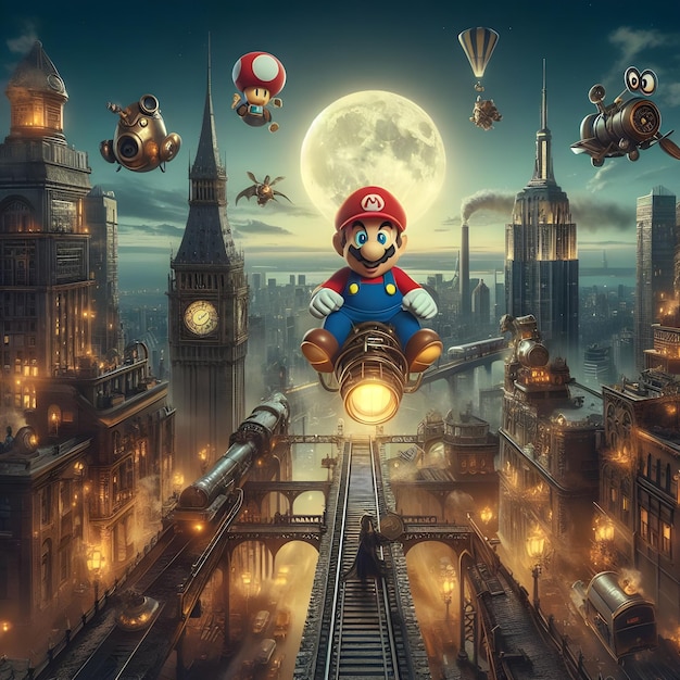 Super mario bros em um universo steampunk