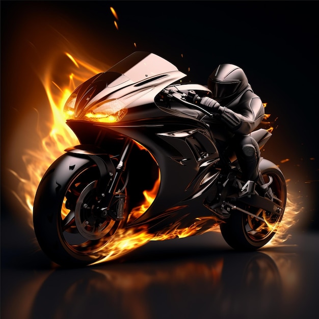 Una super moto con fondo de fuego.