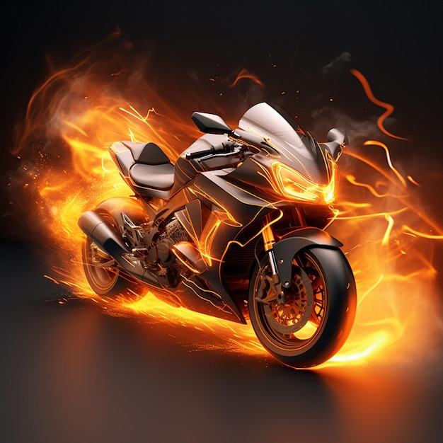 Una super moto con fondo de fuego.