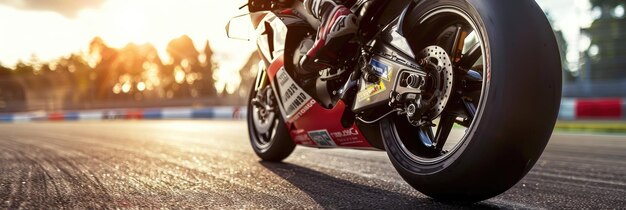 Foto super motocicleta de carreras en la pista del circuito mientras conduce a alta velocidad aig