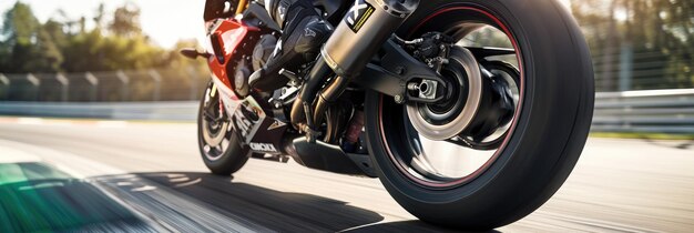 Foto super motocicleta de carreras en la pista del circuito mientras conduce a alta velocidad aig