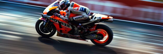 Foto super motocicleta de carreras en la pista del circuito mientras conduce a alta velocidad aig