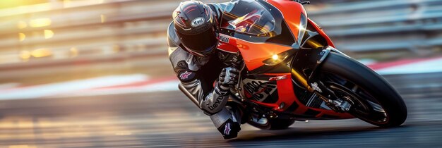 Super motocicleta de carreras en la pista del circuito mientras conduce a alta velocidad aig