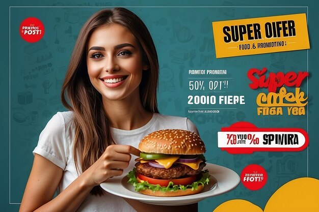 Foto super oferta de comida promotino plantilla de publicaciones en las redes sociales