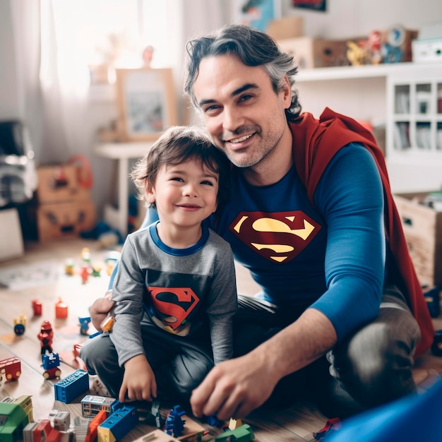 Super Pai e hijo felices juntos