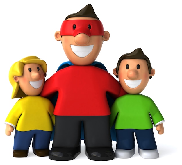 Super Papa und seine Söhne 3D Illustration