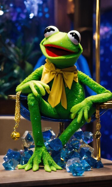 Super rico feliz Kermit o sapo luxo cristais azuis Greg