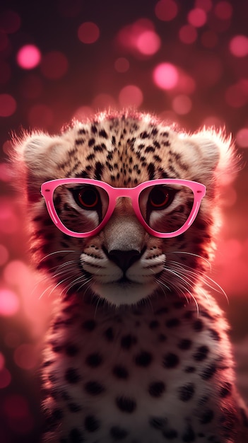 Super süßer verliebter Gepard mit herzförmigen rosa Brillen Glücklicher Valentinstag