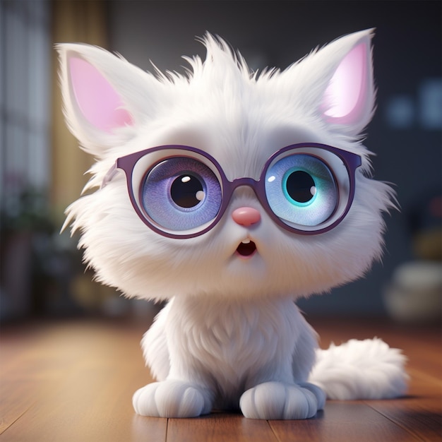 Super süßes Baby im Pixar-Stil Weiße Feenkatze glänzend