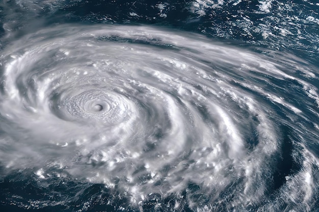 Súper tifón huracán ojo sobre mar océano desastre natural