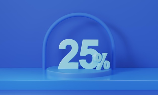 Súper venta de podio con oferta de descuento del 25 por ciento en fondo azul