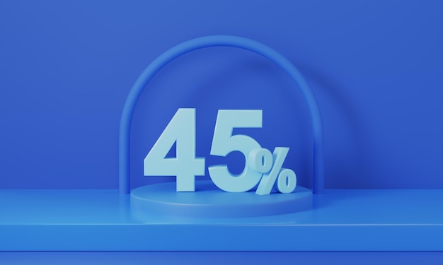 Súper venta de podio con oferta de descuento del 45 por ciento en fondo azul