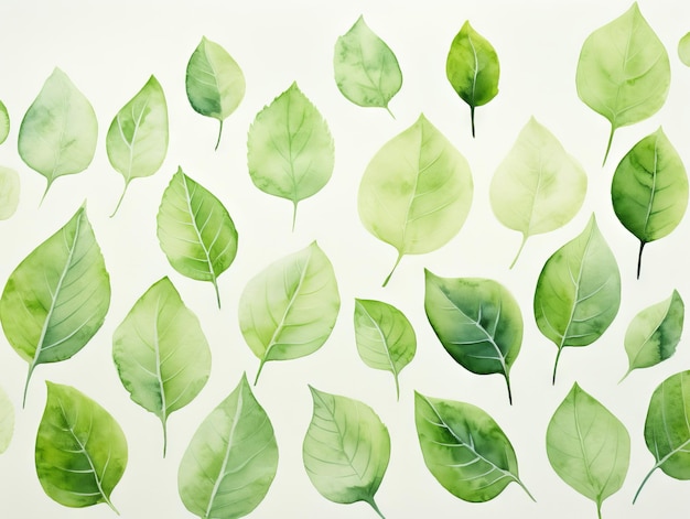 Superbe Aquarell-Illustration von grünen Blättern Hintergrund KI-generiert