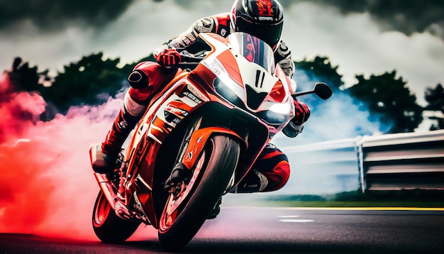 Superbike-Motorrad auf der Rennstrecke dynamische Konzeptkunstillustration generative KI