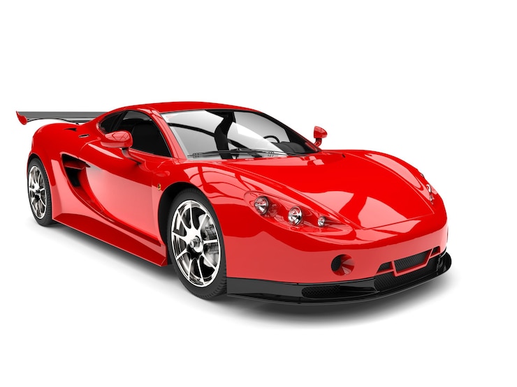 Foto supercarro de corrida esportiva vermelho brilhante moderno
