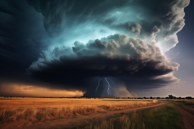 Foto supercell gewitterwolken am horizont mit hagel und starken winden sturm tornados