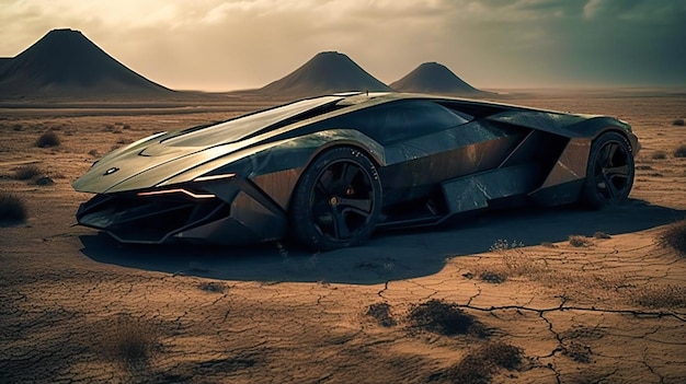 Un supercoche futurista en el desierto