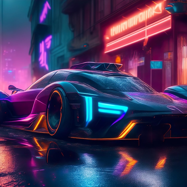 Supercoche con luces de neón