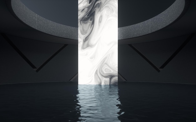Superficie de agua con luces brillantes renderización 3D