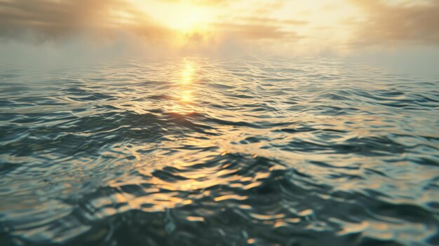 La superficie del agua del mar al amanecer representa la tranquilidad con una suave niebla sobre el agua