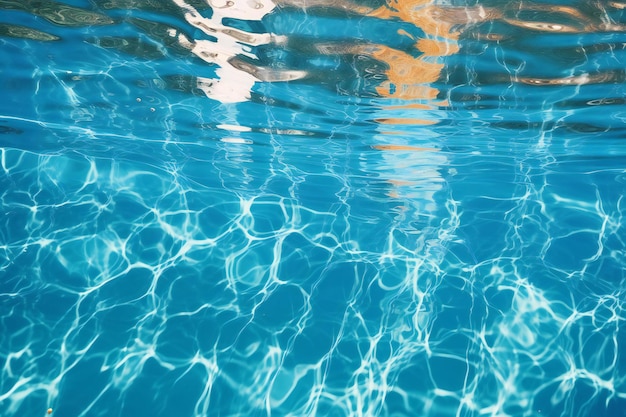 Superficie del agua de la piscina con reflejos del sol Fondo de agua azul