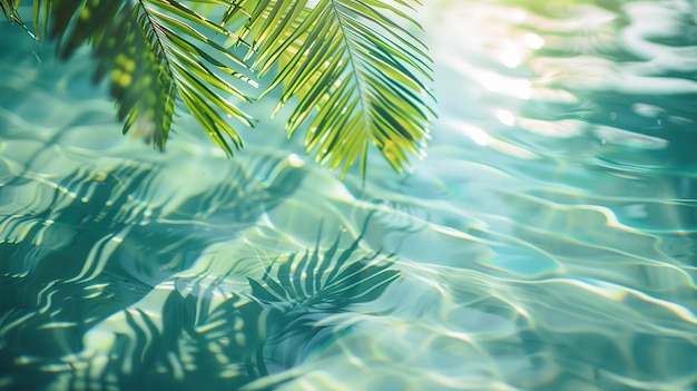 Foto superficie de agua con sombra de hojas de palma en agua limpia fondo de estandarte panorámico de agua