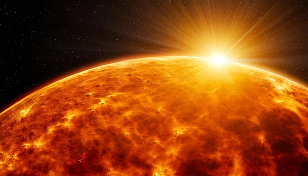 La superficie ardiente del sol irradia una intensa energía que simboliza el poder crudo y la vitalidad cósmica.