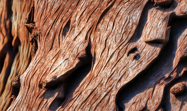 Foto la superficie áspera de la corteza de un árbol de cerca, revelando los nudos y nudos de su edad