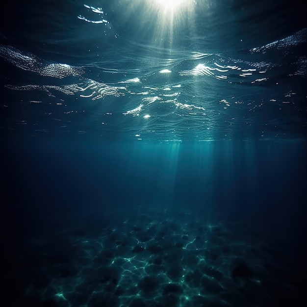 Superfície azul escura do oceano debaixo d'água