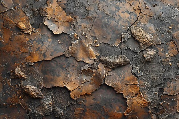 Foto superficie de bronce robusta con pintura descascarada y rocas texturizadas