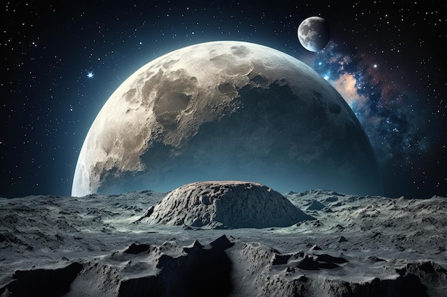 Superfície da Terra no espaço Lua no fundo