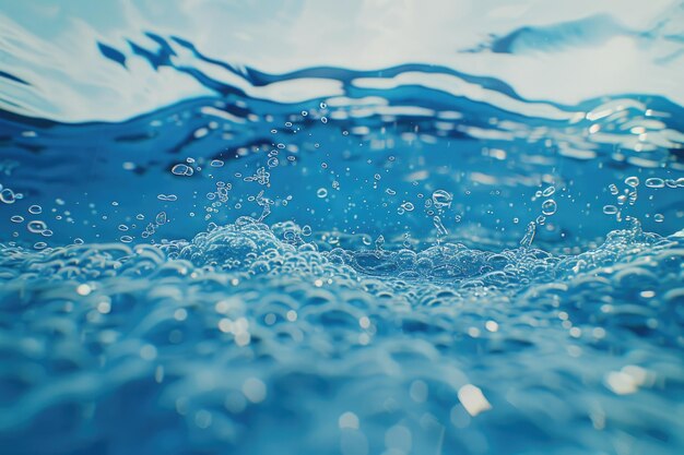 Superfície de água azul com bolhas e ondas Fonte de natureza elegante