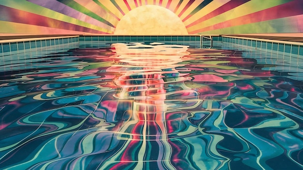 Superfície de água da piscina abstrata e fundo com reflexão da luz solar