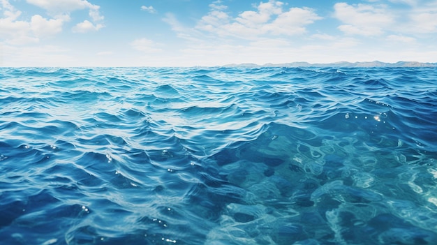 Superfície de água do mar azul com ondas e céu azul Fundo natural Gerar IA