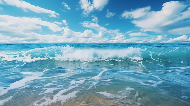 Superfície de água do mar azul com ondas e céu azul Fundo natural Gerar IA