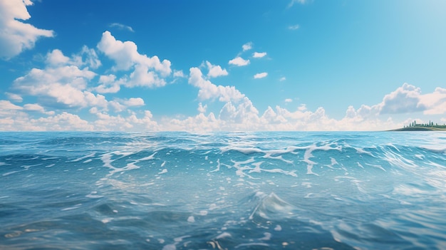 Superfície de água do mar azul com ondas e céu azul Fundo natural Gerar IA